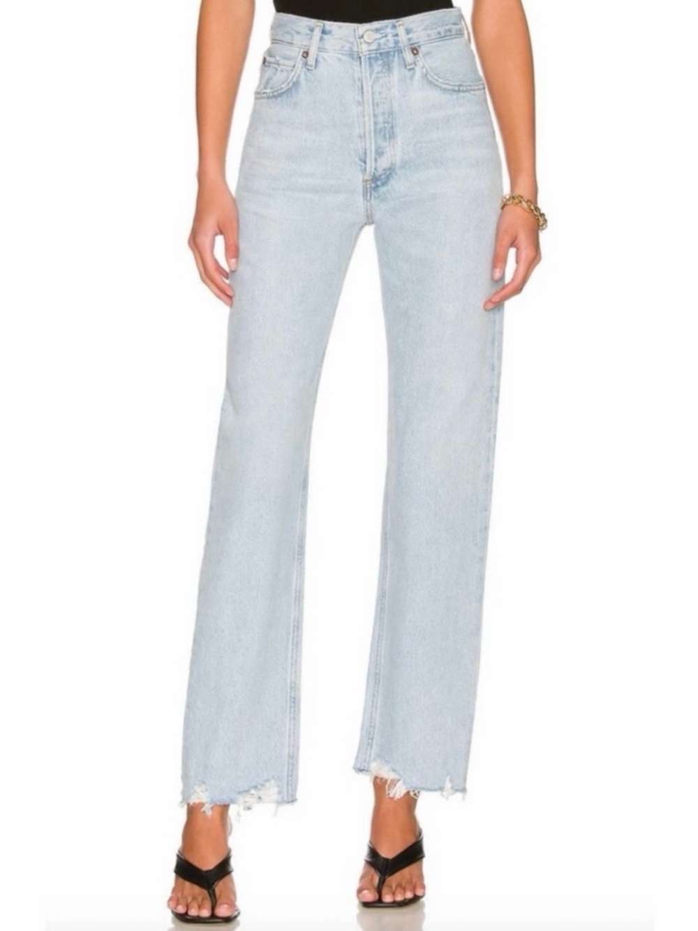AGOLDE Women's Straight Blue Light Wash High Rise Button Fly 5-Pocket Jeans 25